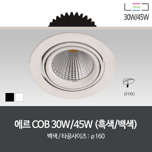 [LED 30W/45W] 에르 COB 1구 타공:160mm (흑색/백색)