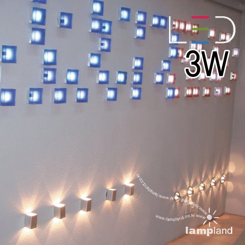 [LED 3W]6구 사각 벽등(백색/청색/핑크)